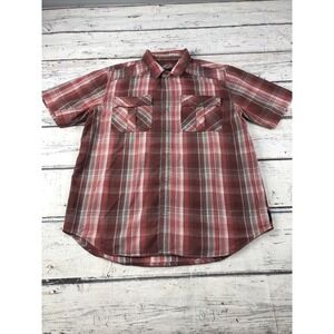 PrAna Men's Short Sleeve Plaid Casual Button Up Shirt Size L Red Plaid